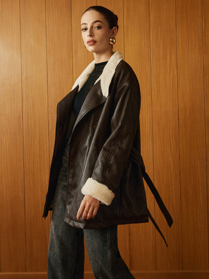 Women's Aviator Coat | Belted Waist & Cosy Lining