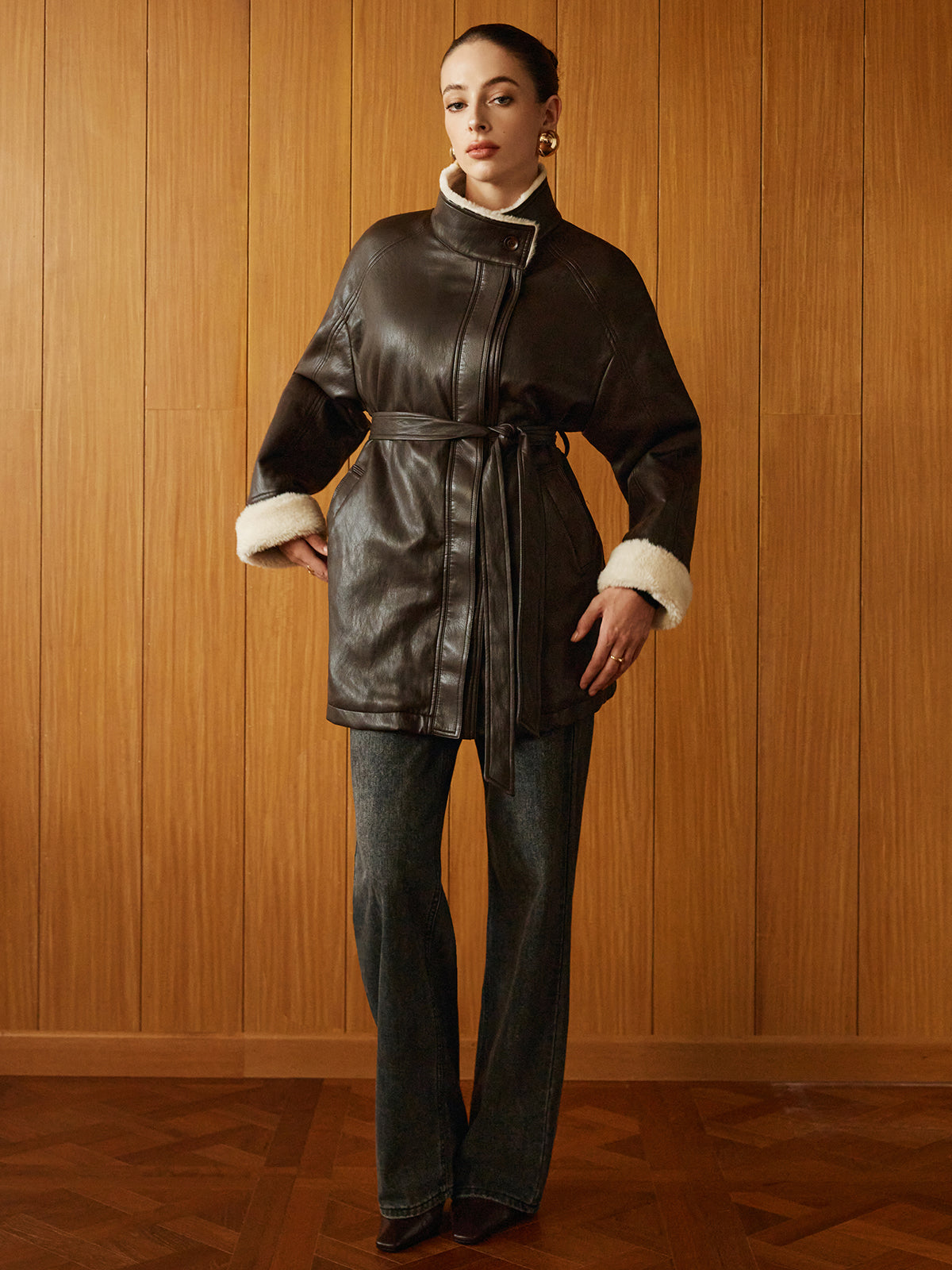 Women's Aviator Coat | Belted Waist & Cosy Lining