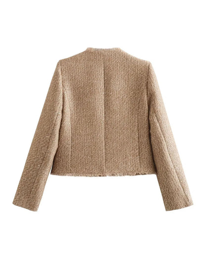 Chic Collarless Women's Blazer with Gold Buttons