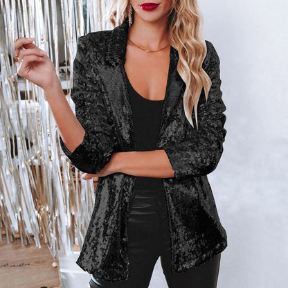 Women's Blazer | Open Front, All-Over Sequin Shine