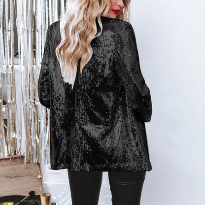 Women's Blazer | Open Front, All-Over Sequin Shine
