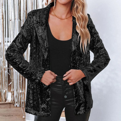 Women's Blazer | Open Front, All-Over Sequin Shine