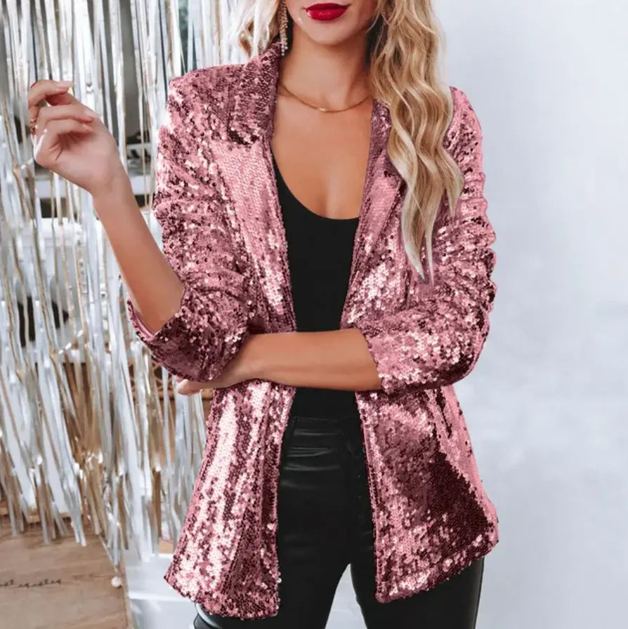 Women's Blazer | Open Front, All-Over Sequin Shine