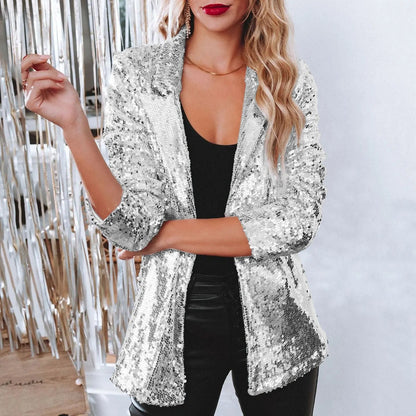 Women's Blazer | Open Front, All-Over Sequin Shine