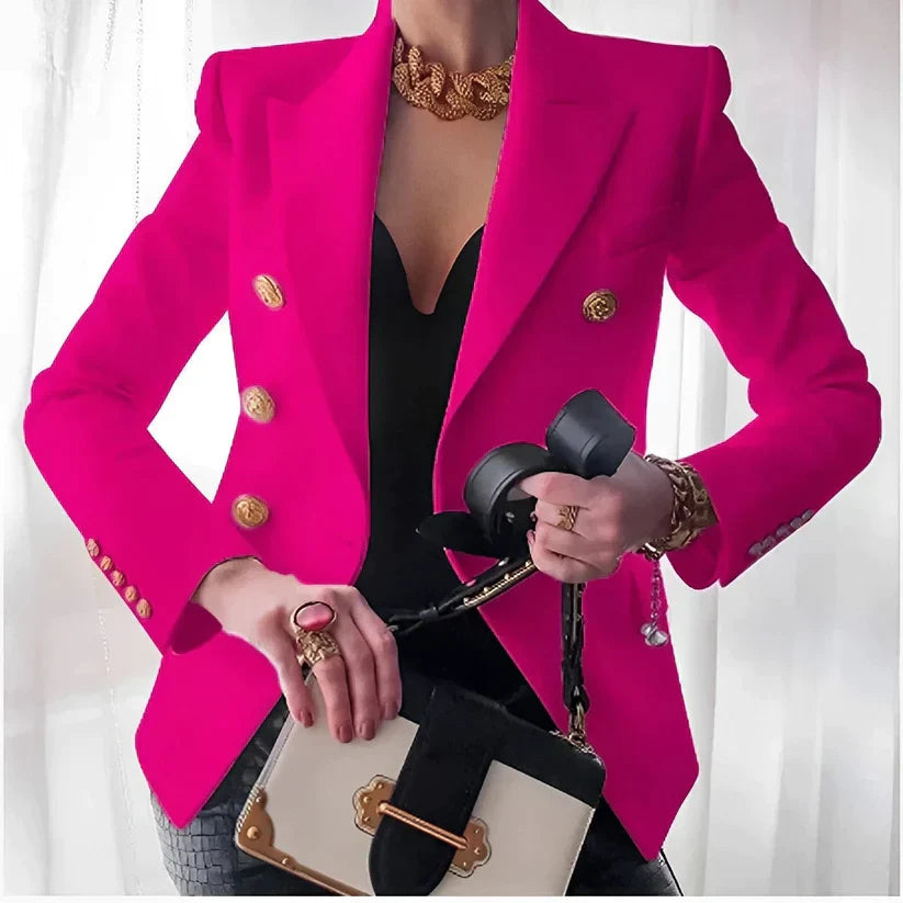 Women's Blazer | Sharp Shoulders, Six Gold-Tone Buttons