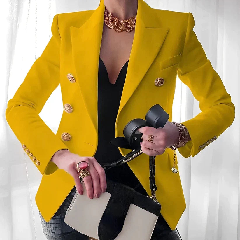 Women's Blazer | Sharp Shoulders, Six Gold-Tone Buttons