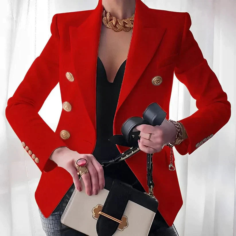 Women's Blazer | Sharp Shoulders, Six Gold-Tone Buttons