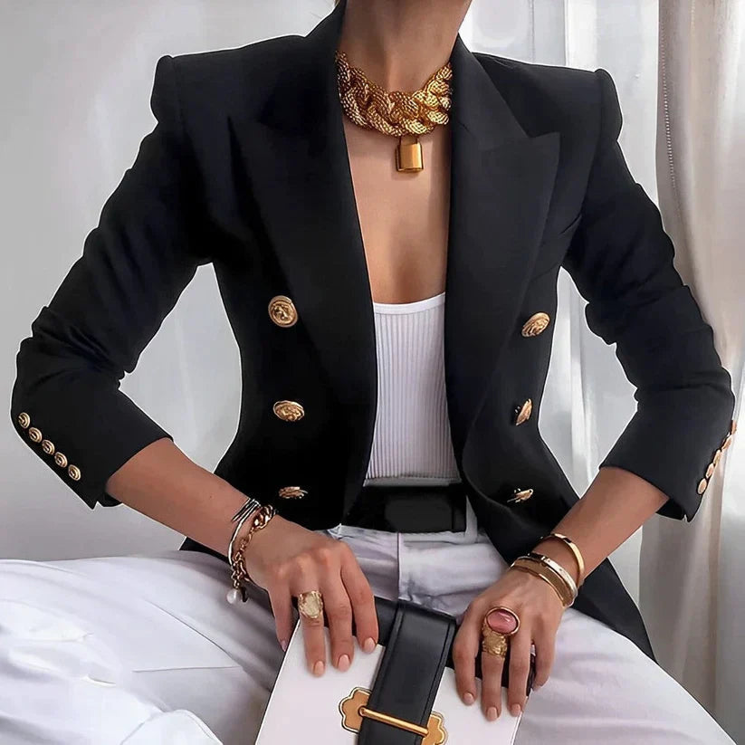 Women's Blazer | Sharp Shoulders, Six Gold-Tone Buttons