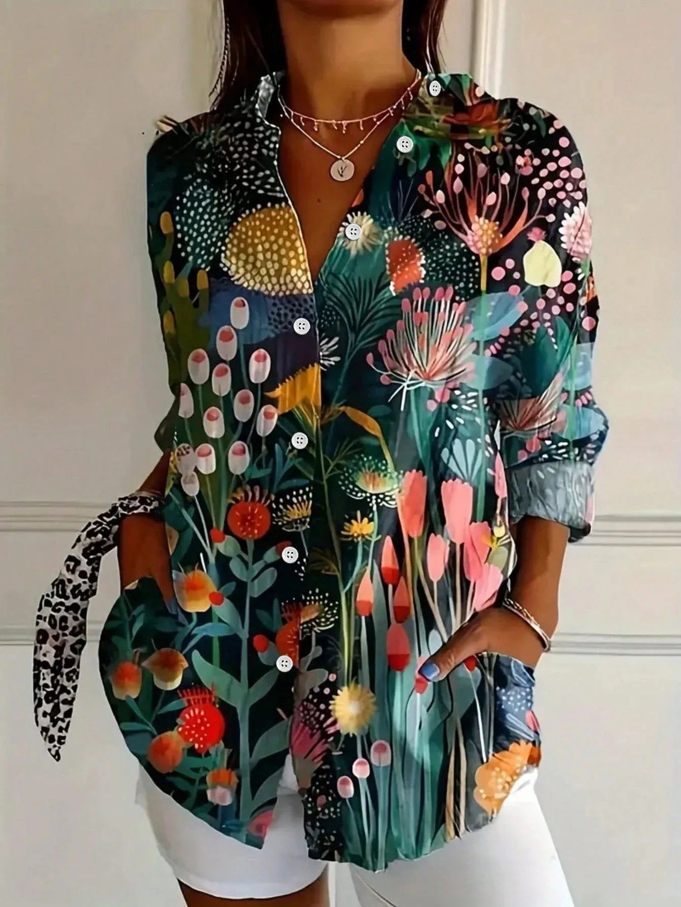 Women's Blouse | Abstract Print & Button-Front Long Sleeve
