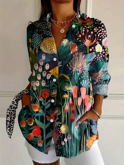 Women's Blouse | Abstract Print & Button-Front Long Sleeve