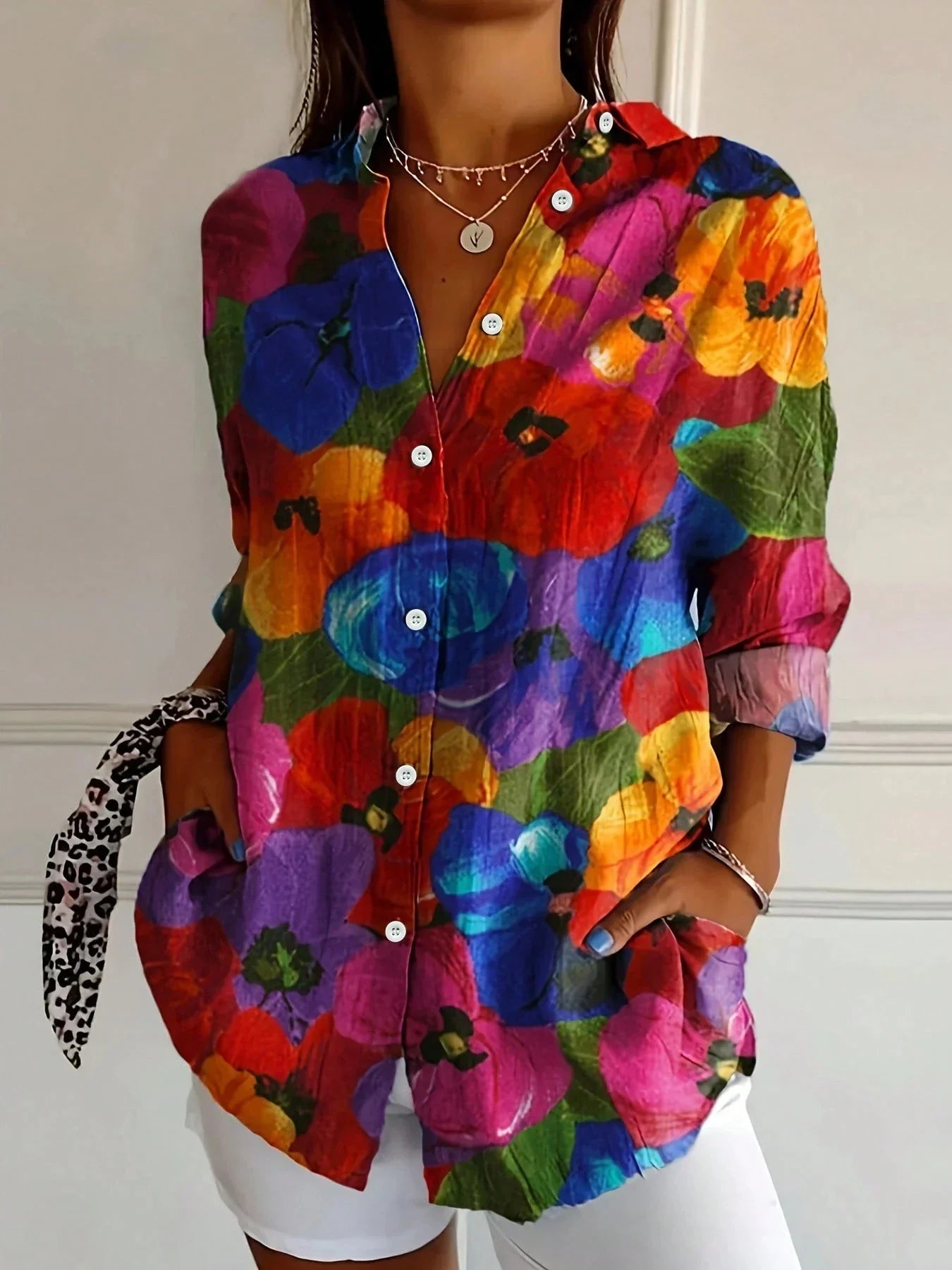 Women's Blouse | Abstract Print & Button-Front Long Sleeve