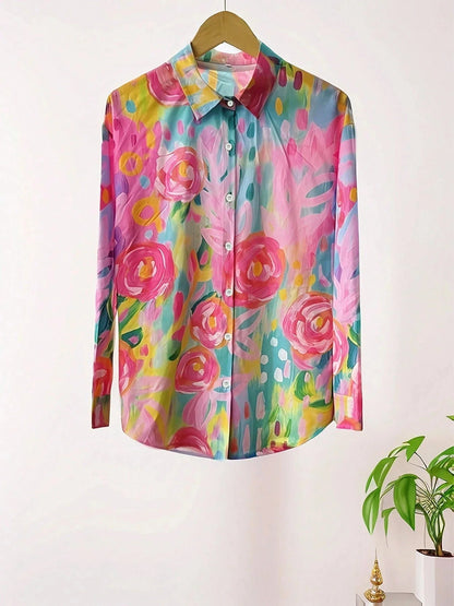 Women's Blouse | Abstract Print & Button-Front Long Sleeve