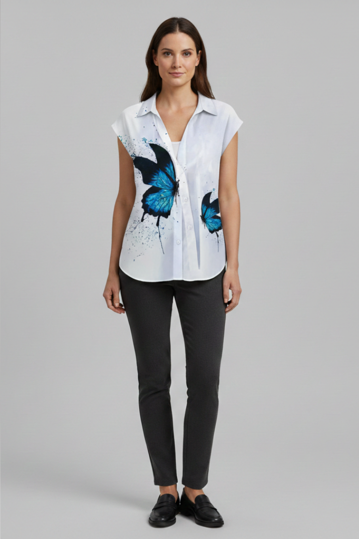 Women's Blouse | Cap Sleeve Collared Button Front Top