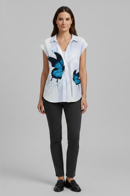 Women's Blouse | Cap Sleeve Collared Button Front Top