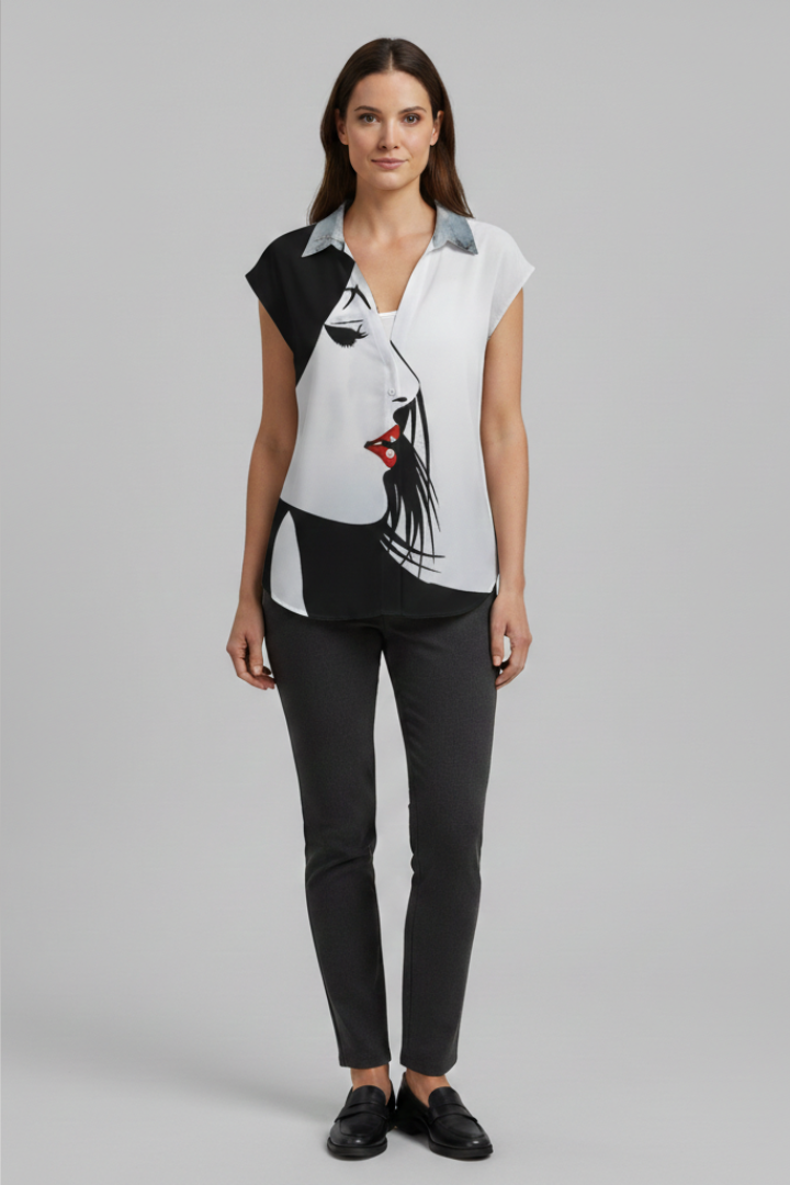 Women's Blouse | Cap Sleeve Collared Button Front Top