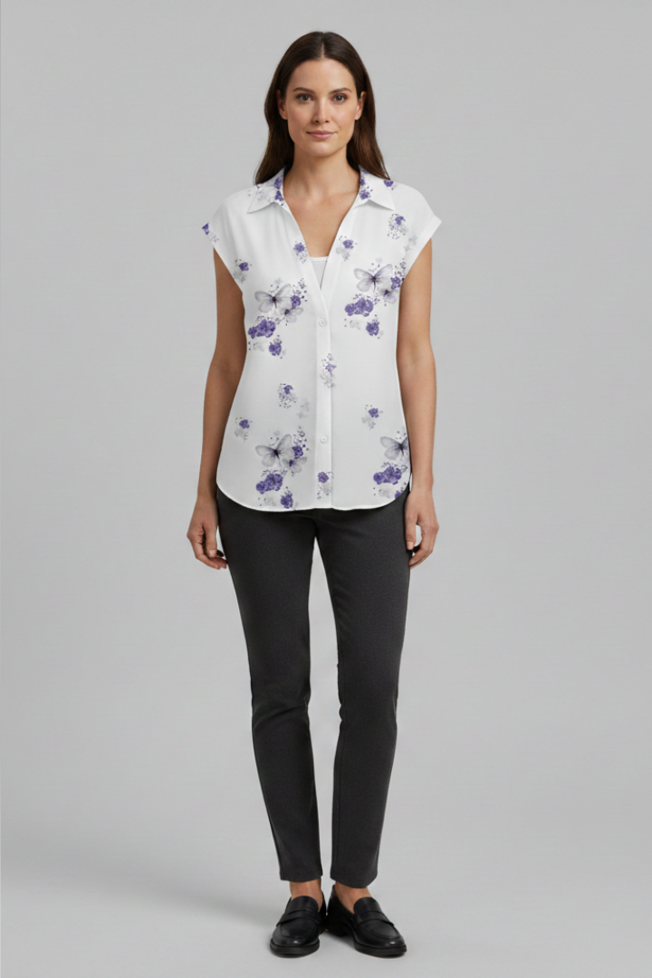 Women's Blouse | Cap Sleeve Collared Button Front Top