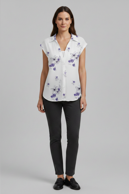 Women's Blouse | Cap Sleeve Collared Button Front Top