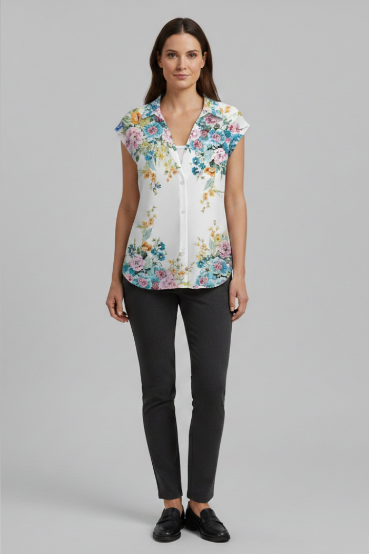 Women's Blouse | Cap Sleeve Collared Button Front Top
