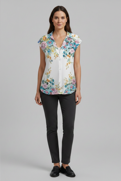 Women's Blouse | Cap Sleeve Collared Button Front Top