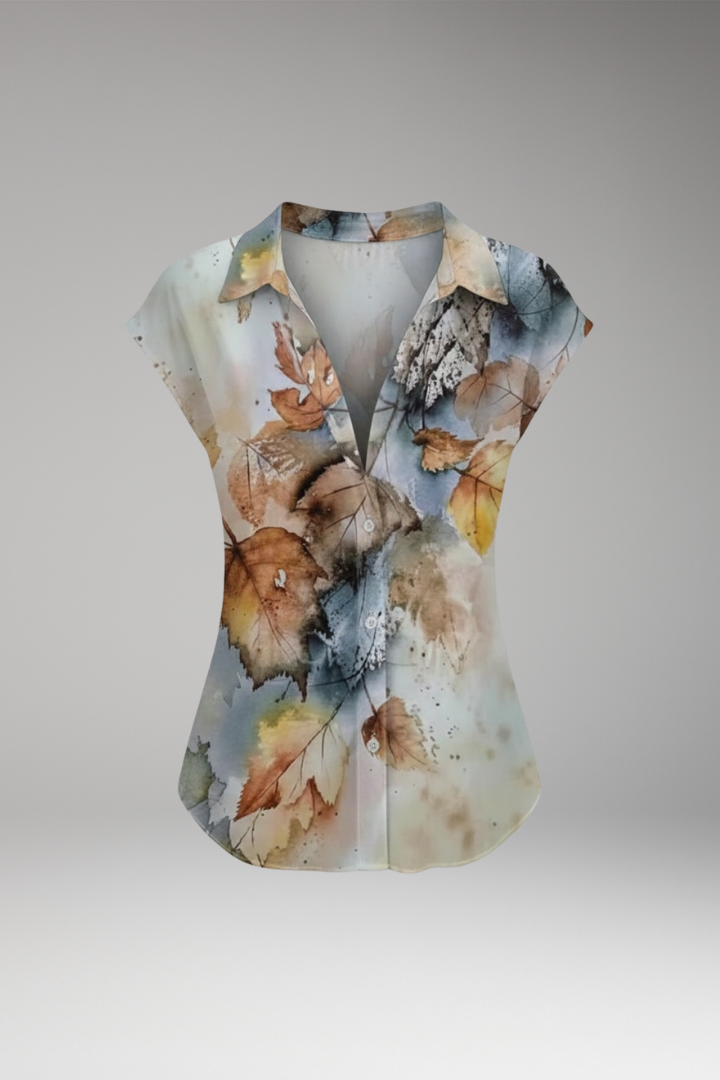 Women's Blouse | Cap Sleeve Collared Button Front Top