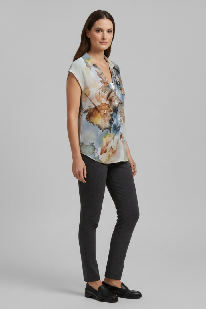 Women's Blouse | Cap Sleeve Collared Button Front Top