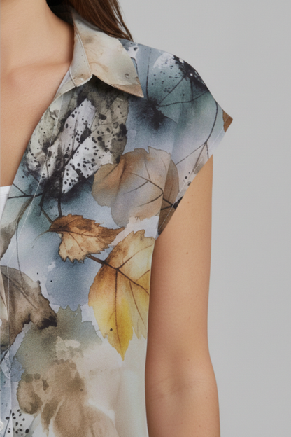 Women's Blouse | Cap Sleeve Collared Button Front Top