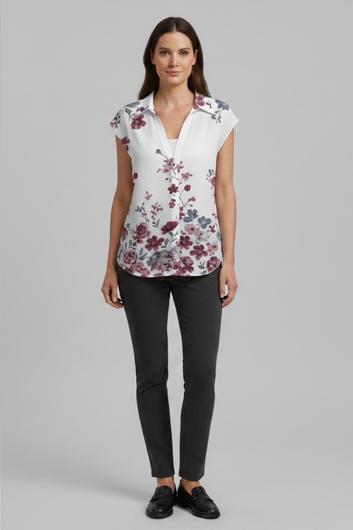 Women's Blouse | Cap Sleeve Collared Button Front Top