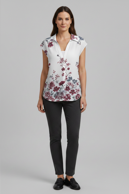 Women's Blouse | Cap Sleeve Collared Button Front Top