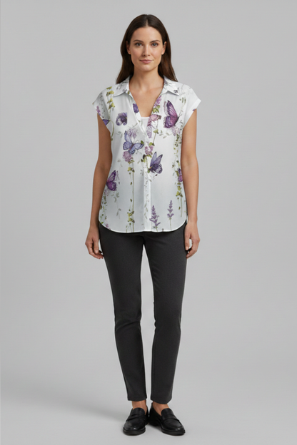 Women's Blouse | Cap Sleeve Collared Button Front Top