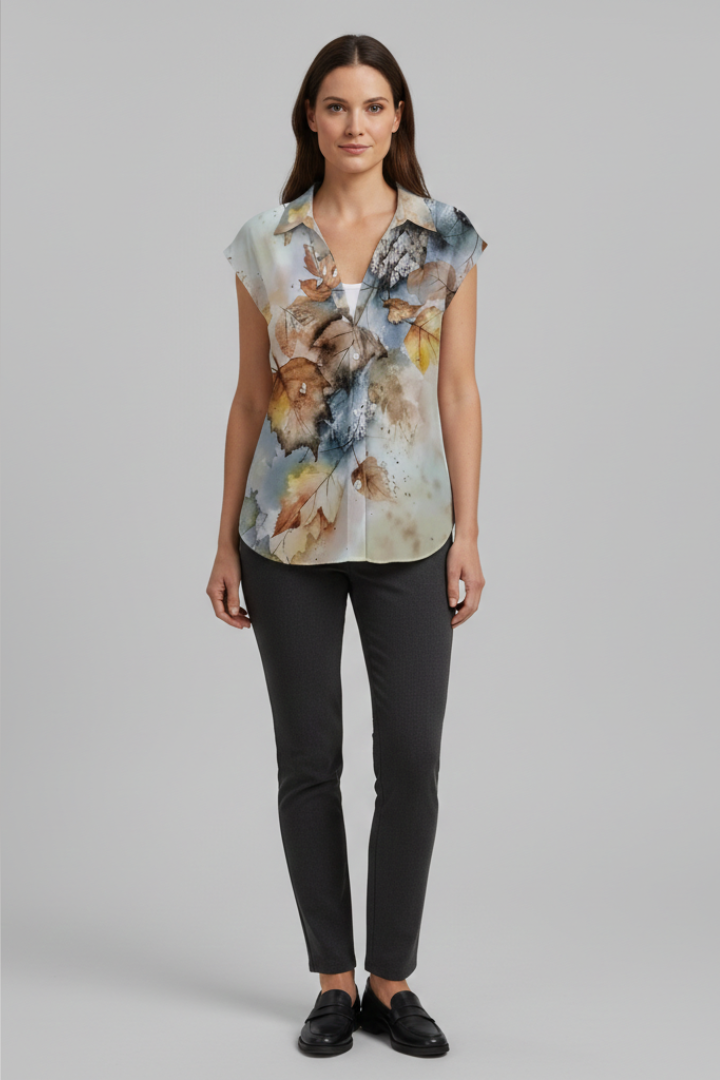 Women's Blouse | Cap Sleeve Collared Button Front Top