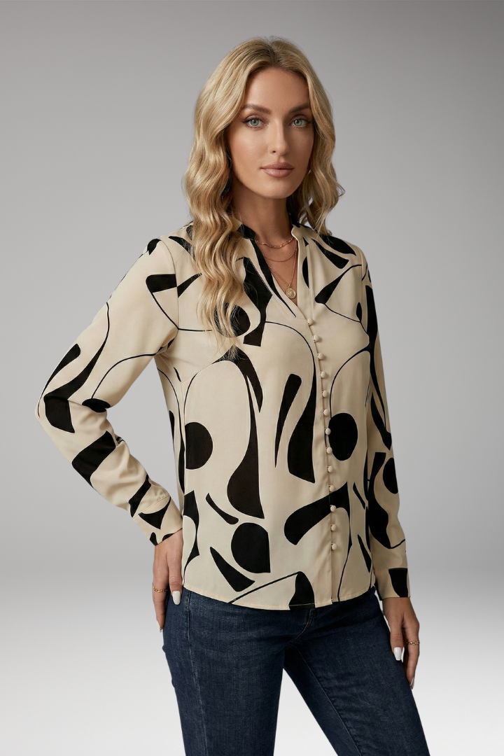 Women's Blouse | Covered Button Front With A Stand Collar