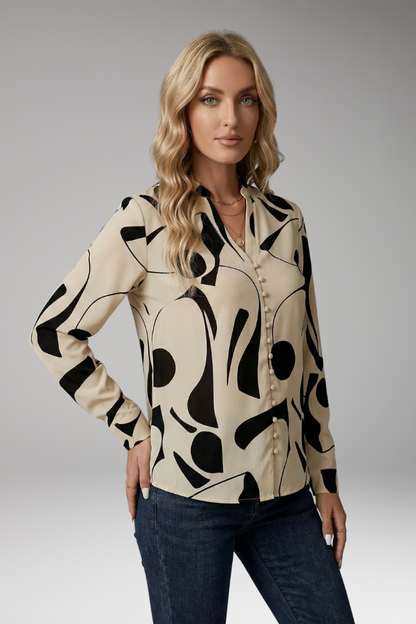 Women's Blouse | Covered Button Front With A Stand Collar