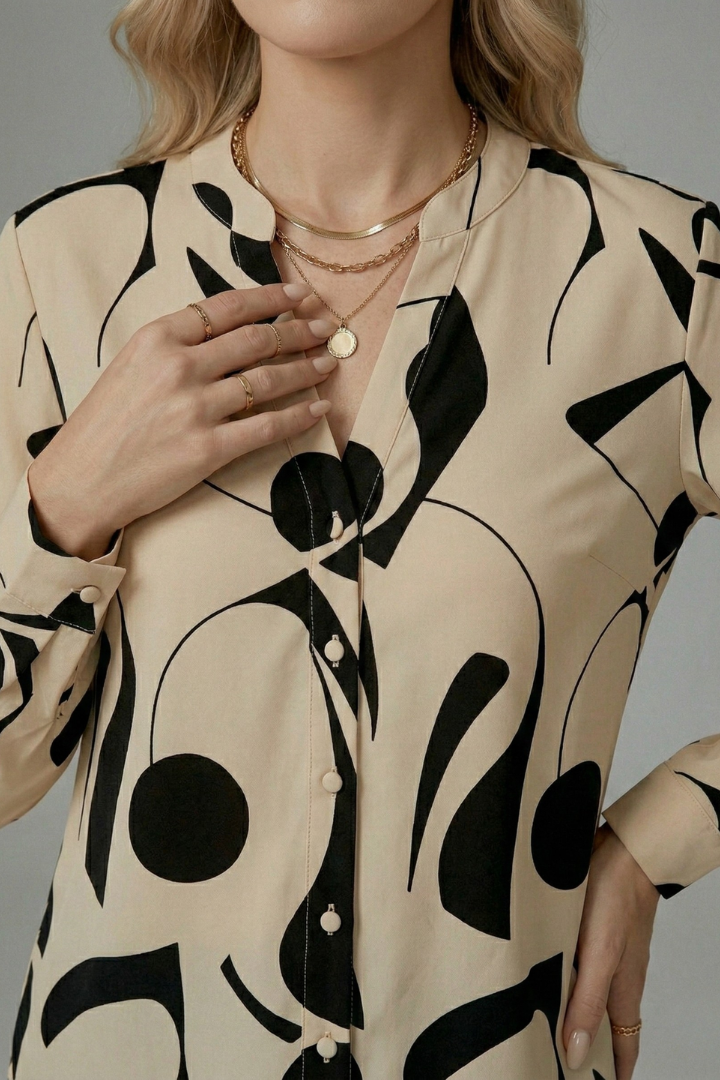 Women's Blouse | Covered Button Front With A Stand Collar