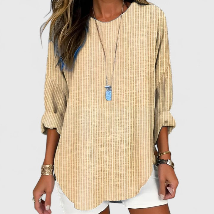 Women's Blouse | Fine Stripe Round Neck Tunic Top