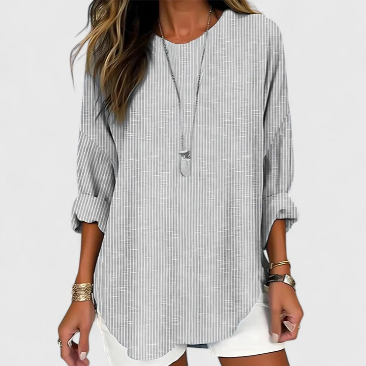 Women's Blouse | Fine Stripe Round Neck Tunic Top