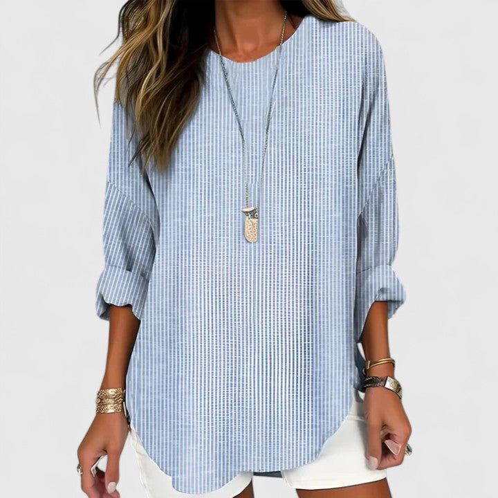 Women's Blouse | Fine Stripe Round Neck Tunic Top