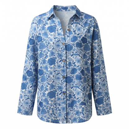 Women's Blouse | Floral Print Button-Front with Split V-Neck
