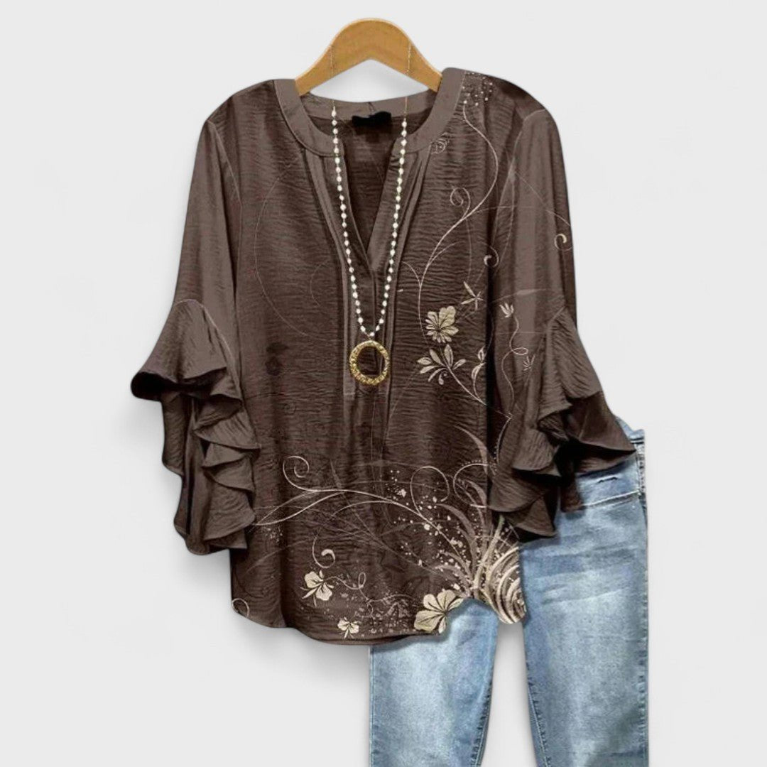 Women's Blouse | Floral Print with Tiered Ruffle Sleeves