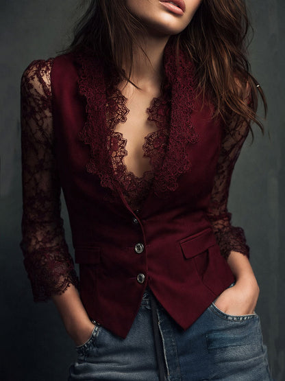 Women's Blouse | Lace Trim Blazer Design