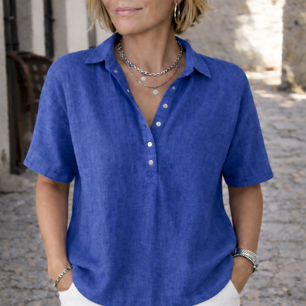 Women's Blouse | Linen Collared Button-Up Top