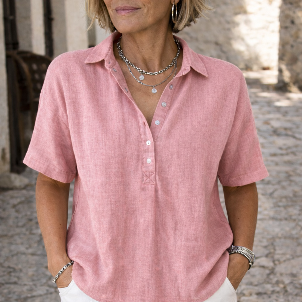 Women's Blouse | Linen Collared Button-Up Top