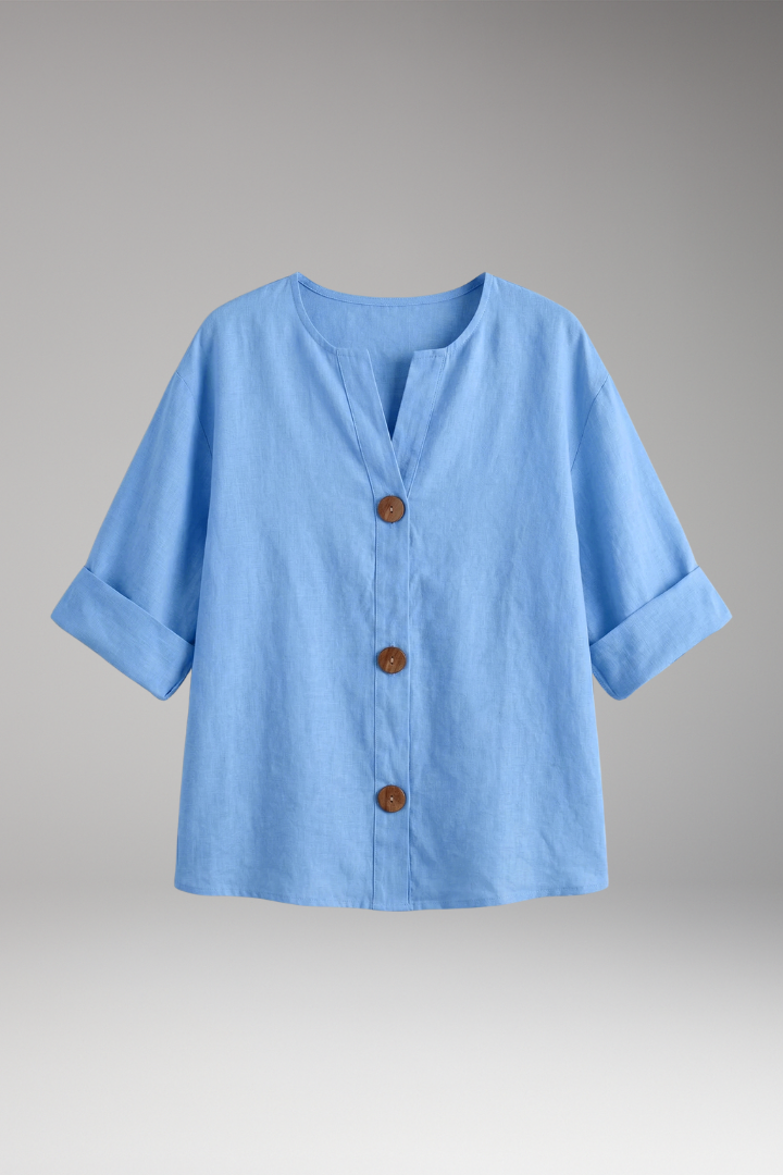 Women's Blouse | Notch Neck Boxy Button Front Top