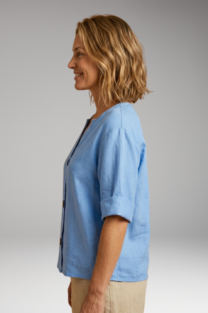 Women's Blouse | Notch Neck Boxy Button Front Top