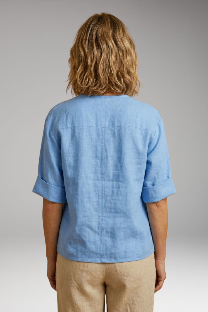 Women's Blouse | Notch Neck Boxy Button Front Top