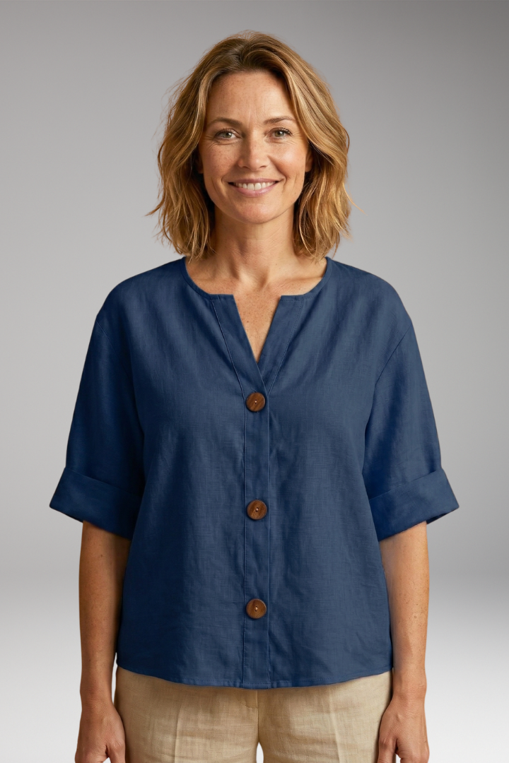 Women's Blouse | Notch Neck Boxy Button Front Top
