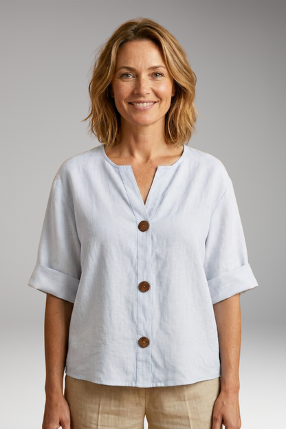 Women's Blouse | Notch Neck Boxy Button Front Top