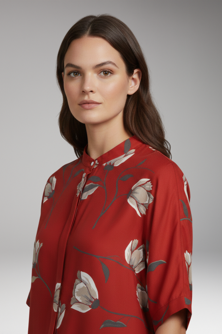 Women's Blouse | Relaxed Band Collar Short Sleeve Top