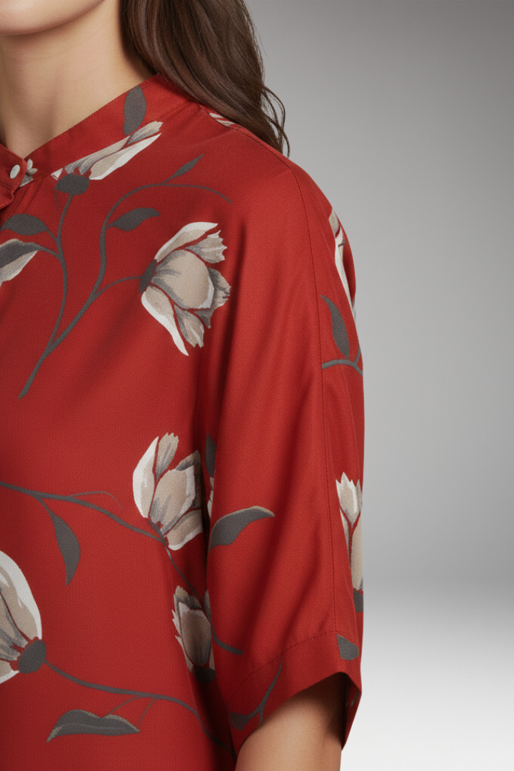 Women's Blouse | Relaxed Band Collar Short Sleeve Top