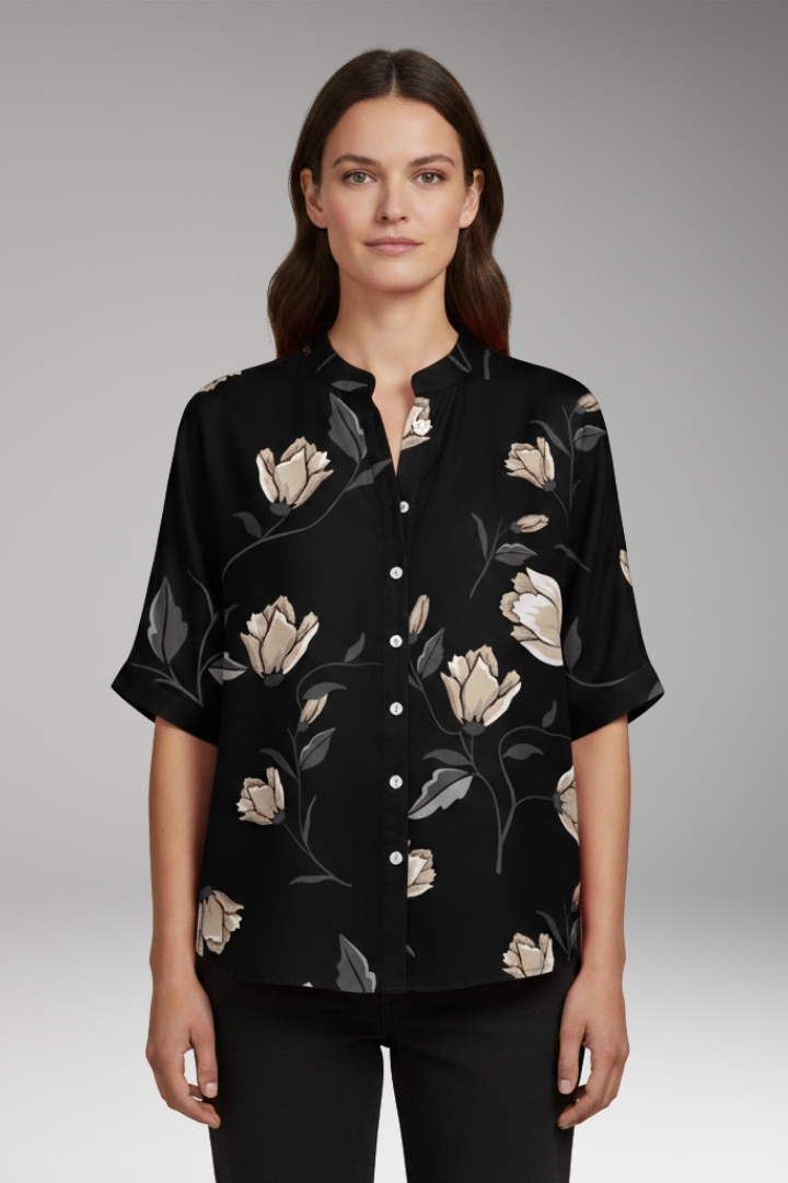 Women's Blouse | Relaxed Band Collar Short Sleeve Top
