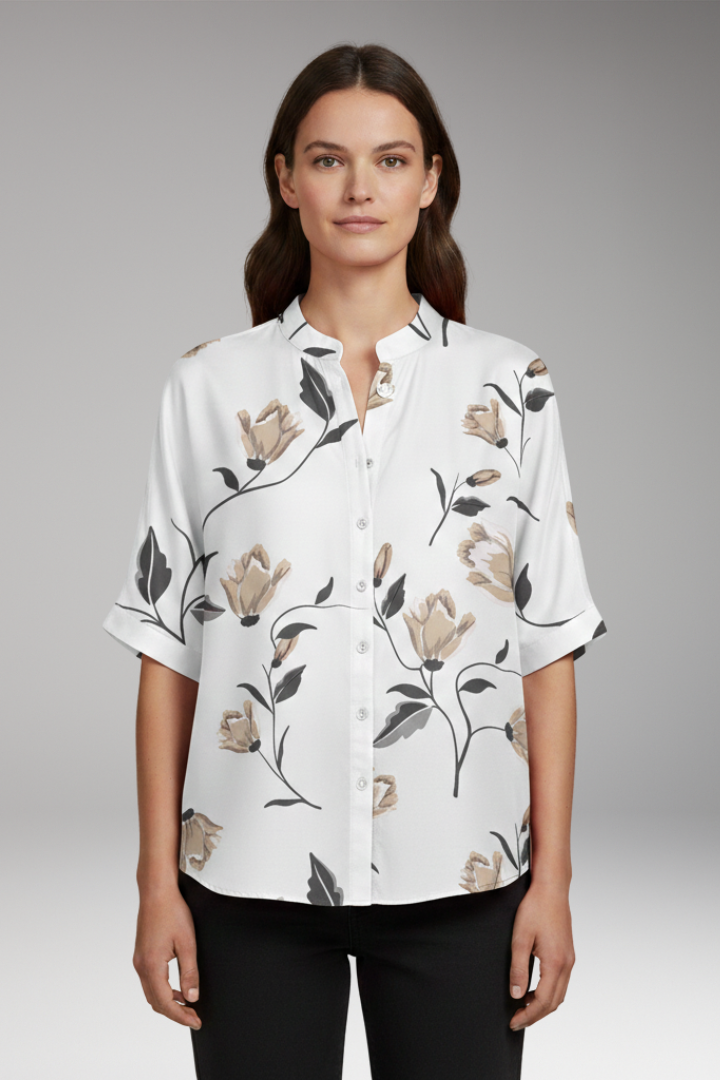 Women's Blouse | Relaxed Band Collar Short Sleeve Top